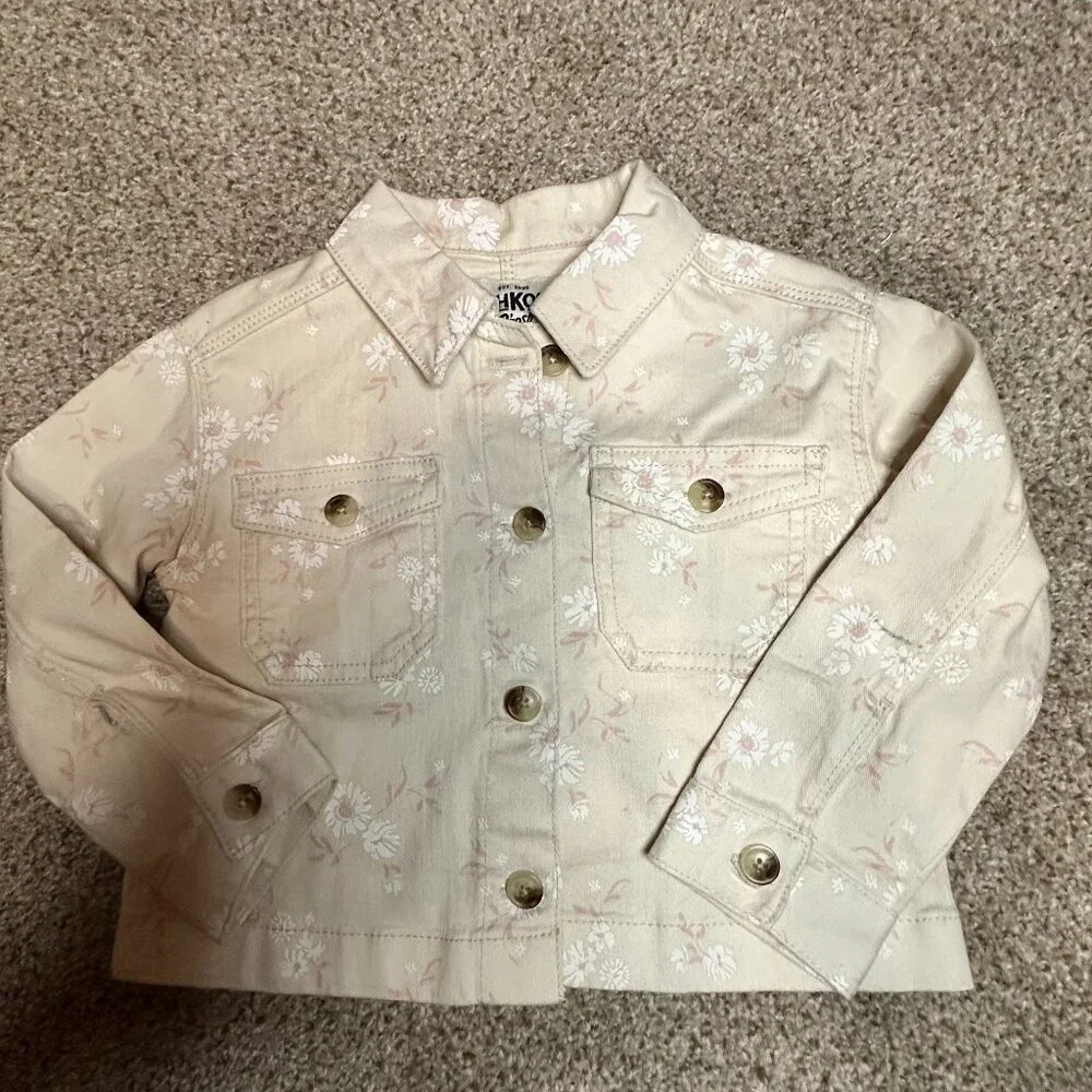 Osh Kosh OshKosh 3T cream floral Denim Jacket Girls Button Front EUC Jean